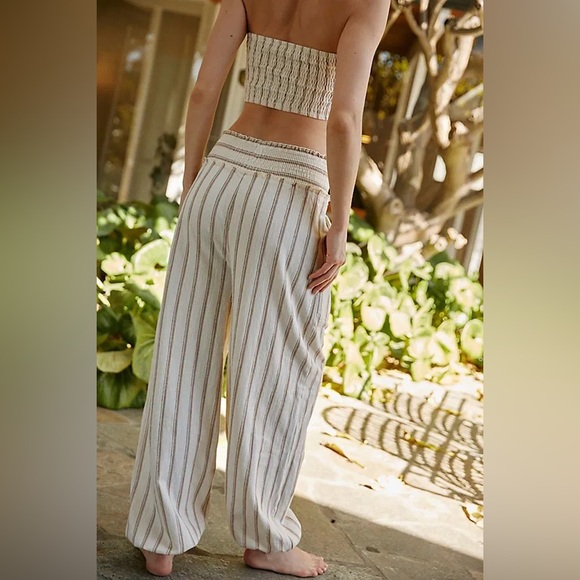 Free People FP Beach Desi Pin Stripe Strapless Bandeau Pants Boho Vacation Set - Picture 4 of 4